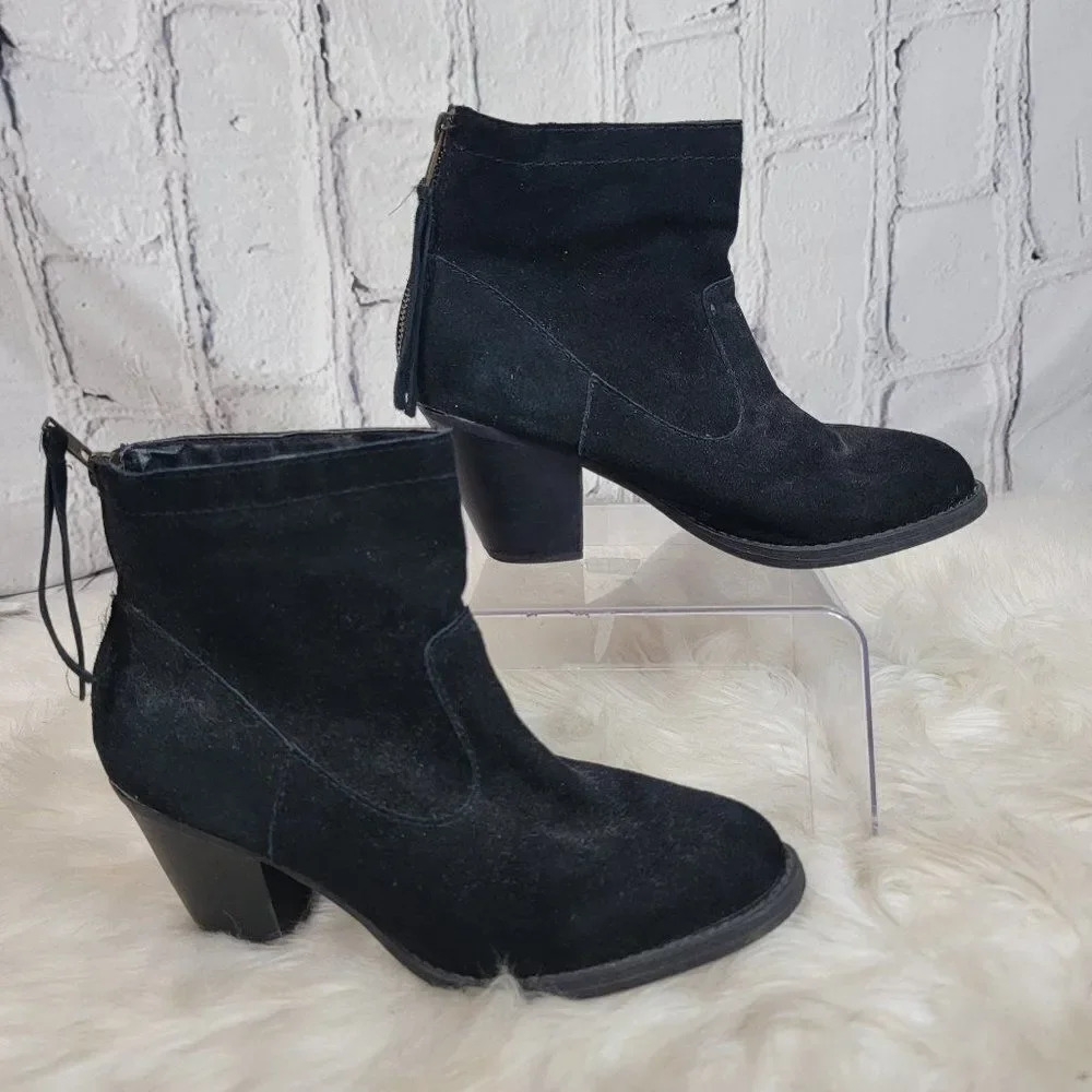 Steve Madden Rannit Suede Leather‎ Black Ankle Boots Booties Womens 8.5 Bohemian